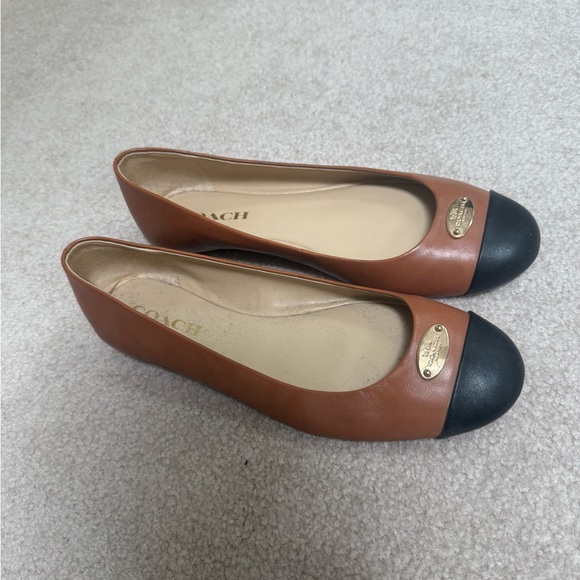 Coach Cap Toe \'Ashley\' Flats Brown & Black Leather Gold